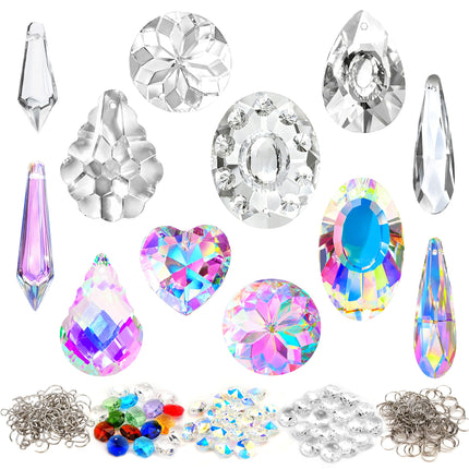 DIY Suncatchers 212pcs Sun Catchers Making Kit for Adults Clear Hanging Prism Sun Catcher with Crystals Rainbow Maker 12 Hanging Glass Prisms Parts Suncatcher Home/House Garden Decor (Creative Styles)
