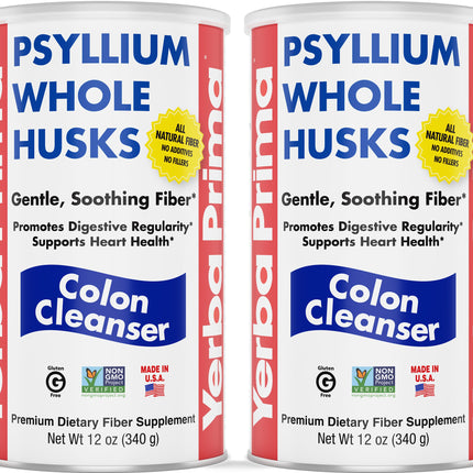 Yerba Prima Psyllium Whole Husks, Colon Cleanser 12 oz (Pack of 2) - All Natural Dietary Fiber, Pure Premium Psyllium, Lab-Tested Non-GMO, Gluten-Free Fiber