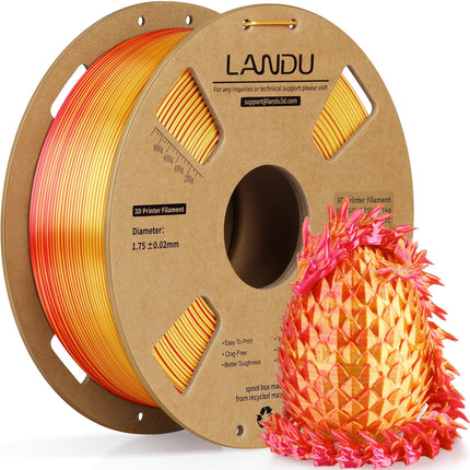LANDU Silk Dual Color PLA Filament 1.75mm 1KG, 3D Printer Filament Dimensional Accuracy +/- 0.02mm, Coextrusion Filament PLA Shiny Filament Fits for Most FFF 3D Printers,1KG Spool (2.2lbs) Red Gold