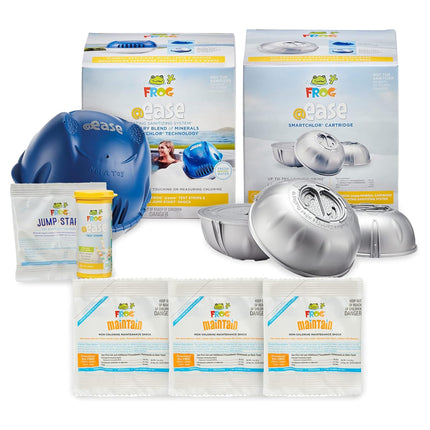 FROG @Ease Floating System for Hot Tubs - Quick & Easy Self-Regulating Hot Tub Sanitizer - Hot Tub Maintenance System with Sanitizing Minerals & SmartChlor Technology - 4 Month Bundle+