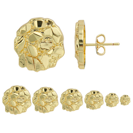 14k Gold Round Rough Textured Cookie Nugget Stud Earrings For Men/Women Unisex (XXXL(18mm))