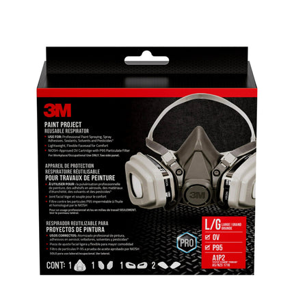 3M OV/P95 Paint Project Respirator 6311, Reusable Respirator, 1-Facepiece, 1-pair of Replaceable NIOSH-Approved 6001 Cartridges, 2 -pairs of 5P71 Filters and 1-pair of 501 Retainers, Large, 1 per pack