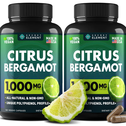(2 PACK) Citrus Bergamot Extract 1000mg - Citrus Bergamot Supplement for Circulatory Health, Immunity, and Graceful Aging - 2x the potency of Citrus Bergamot 500mg - 240 Vegan Citrus Bergamot Capsules