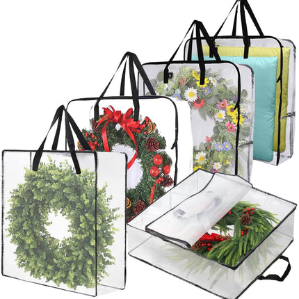 5 Pack Wreath Storage Bag, Summer, Christmas Decoration Garland Container, 30 Inch Clear Door Wreath Organizers, Moving Boxes, Packing Supplies for College
