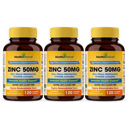 Zinc 50mg Capsules for Men and Women, 360 Count | Highly Absorbable Zinc Supplements for Immune System Support | Zink 50 mg Mono Methionine Chelated Complex |Helps with Skin Health & Overall Immunity