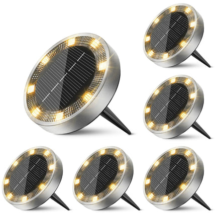 inkgear 6 Pack Solar Ground Lights Outdoor, 8 LED Mini Flat Solar Disc Lights, IP65 Waterproof Pathway Lights Solar Powered, Landscape Lighting for Garden Walkway Driveway Yard Lawn,Warm White