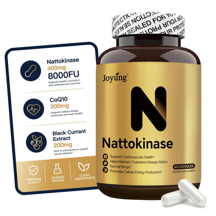Joyung Nattokinase 8000FU - Cardiovascular & Blood Circulation Support Supplement - Includes Black Currant & CoQ10 for Heart Health & Vitality