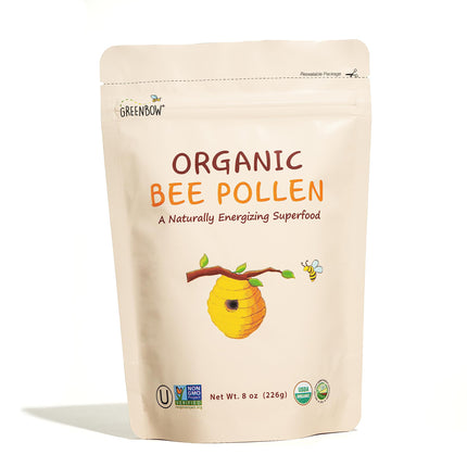 Greenbow Organic Bee Pollen - 100% USDA Certified Organic, Non-GMO, Halal, Kosher, Certified GMP, Pure & Natural Bee Pollen - Superfood Packed with Proteins, Vitamins & Minerals - Gluten Free - 8oz