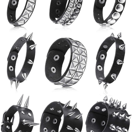 Hicarer 9 Pcs Spiked Studded Bracelet, Classic Style