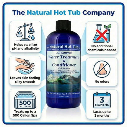The Natural Hot Tub Company Water Treatment & Conditioner (16oz) – Natural Enzyme Spa Clarifier Softens Skin, Stabilizes pH & Keeps Water Clear for 3 Months – Eco Friendly Solution