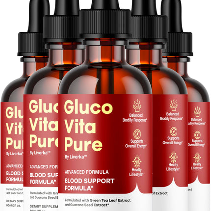 (5 Pack) Glucovita Pure - Gluco Vita Pure Drops Extract - All Natural Support, Premium Liquid Advanced Formula, 5 Bottles for 5 Months