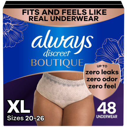 Always Discreet Boutique Underwear, XL, Rosy, 48 Count