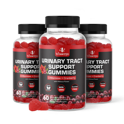 VITAMIZED Potent Cranberry Gummies with D Mannose - Urinary Tract Health for Women & Men, Urinary Flush & Bladder Fast-Acting Support Supplements with Hibiscus Powder, 180 Count