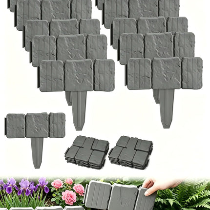 20PCS Imitation Stone Garden Fence, Faux Stone Edging for Landscaping,Plastic Retaining Edging Border for Flower Beds,Interlocking Landscape Edging,No Dig Decorative Lawn Border(Gery)