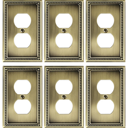 TREEWELL 6-Pack Duplex Outlet Cover Plate, Antique Brass Metal Wall Plates for Electrical Outlets, 1 Gang Receptacle Cover, Pearls Decorative Switch Plates and Outlet Covers