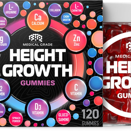 BIOTEQUELAB Height Growth Increase Gummies Vitamins, Grow Tall Supplement, Calcium, Magnesium, Zinc, Ashwagandha, Glucosamine Multivitamin for Teens, Kids, 120 Gummies