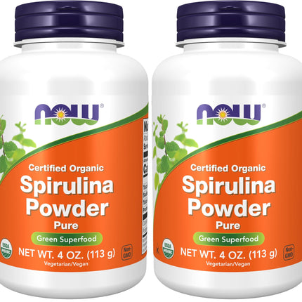 NOW Supplements, Certified Organic, Spirulina Powder, Rich in Beta-Carotene (Vitamin A) and B-12 with Naturally Occurring GLA & Chlorophyll, 4-Ounce (Pack of 2)