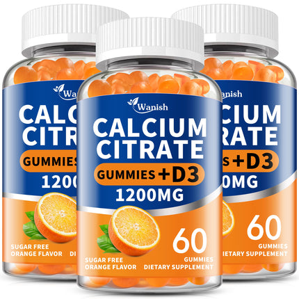 (3 Pack)Calcium Citrate 1200mg with Vitamin D3 Gummies for women & Men，Calcium Citrate Supplement for Bone & Teeth Support,High Absorption-Easy to Digest, Sugar Free,Vegan,Orange Flavor,90 Day Supply