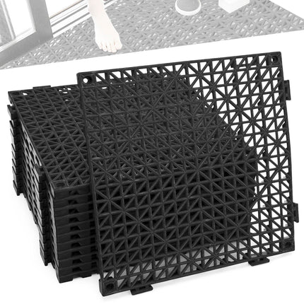 12 Pcs Drainage Mat Modular Interlocking Cushion 11.8" x 11.8" Garage Floor Tiles Non-Slip Splicing Rubber Floor Tiles for Drain, Deck, Pool, Outdoor/Indoor (Black)
