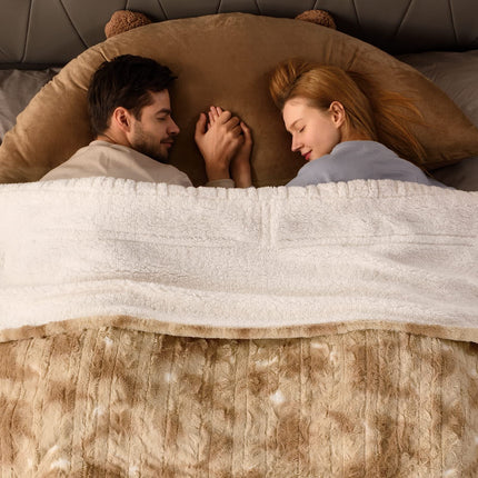 Bearhug Electric Blanket Queen Size 84" x 90", Dual Controller Heated Blanket, Faux Fur & Sherpa, 10-Heat Levels & 1-12H Auto Off, Over-Heat Protect, ETL, Machine Washable