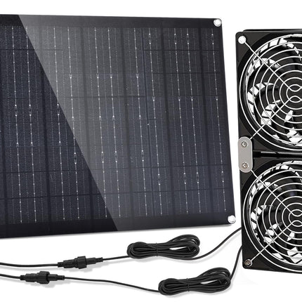 5.5" Solar Fan, Solar Panel Fan, 30W Solar Powered Fan with Dual IPX7 Waterproof Fans for Outside Chicken Coops, Greenhouses, Sheds, Intake or Exhaust Air Fan, Solar Ventilation Fan, Solar Exhaust Fan