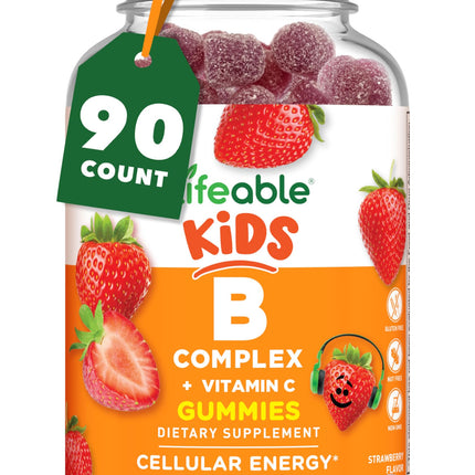 Lifeable Vitamin B Complex for Kids | with VIT C | Great Tasting B Complex Gummies | Vegan Kids B Complex | Energy and Nerve Support | 90 Gummies