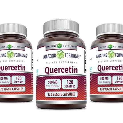 Amazing Formulas Quercetin 500mg Veggie Capsules Supplement | Non-GMO | Gluten Free | Supports Overall Health & Well Being (120 Count | 3 Pack)