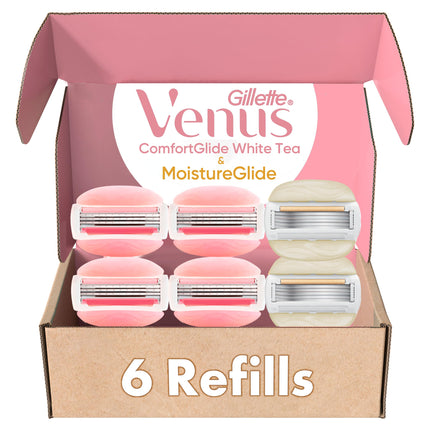 Gillette Venus ComfortGlide White Tea 4 count, with Gillette Venus ComfortGlide plus MoistureGlide 2 count, Women's Razor Blade Refills