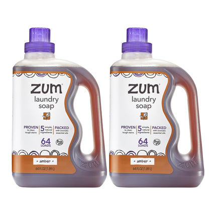 Indigo Wild Zum Clean Laundry Soap - Plant-Based Liquid Laundry Soap - Contains Baking Soda, Essential Oils & Saponified Coconut Oil - Amber - 64 fl oz (2 Pack)