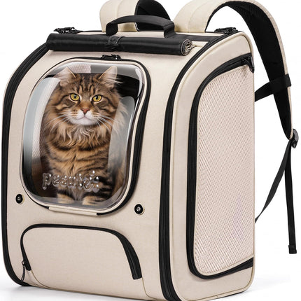 Pecute Cat Backpack Carrier XL, Large Space Cat Bubble Backpack, Breathable Cat Carrier, Shaded Dog Backpack Carrier, Ergonomic 3D Design for Travel, Hiking, Suitable for Shopping, and Vet, Khaki
