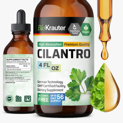 BIO KRAUTER® Cilantro for Detox Cleanse - Vegan Antioxidant Supplement, Natural Cilantro Tincture 650 mg per Serving - Liquid Coriander Leaf Supplement, Alcohol & Sugar Free, 4 Fl.Oz 56-Day Supply