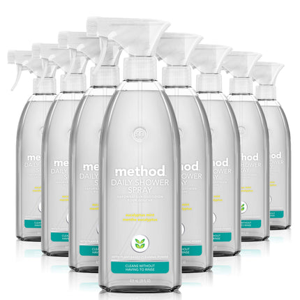 Method Daily Shower Cleaner Spray, & Spray and Walk Away, Eucalyptus Mint Scent, 28 Fl Oz, (Pack of 8), Packaging May Vary