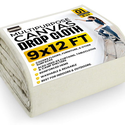 Utopia Drop Cloth (9x12 ft, 1 Pack) Washable and Reusable Drop Cloth for Painting, Furniture & Floor Protection Highly Absorbent Painting Tarp - Canvas Drop Cloth for Outdoor and Indoor Use