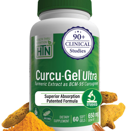 Health Thru Nutrition Curcu-Gel 650mg BCM-95® Curcugreen Turmeric Curcumin| High Absorption | Healthy Inflammation Response | Clinically Studied | 3rd Party Tested | Non-GMO (Pack of 60)