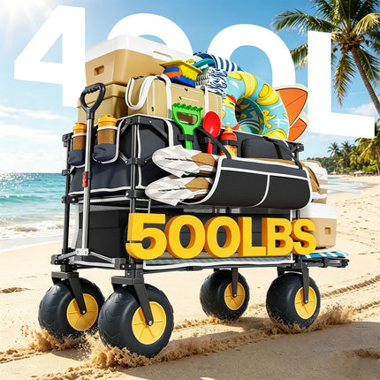 VELUVIA 400L Double Decker Beach Wagon with Big Balloon Wheels for Sand