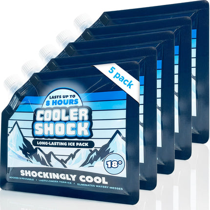 Cooler Shock Reusable Ice Packs for Coolers - 5 Ice Packs for Lunch Bags - Long-Lasting Cold Freezer Packs for Lunch Boxes - Cooler Accessories for School, Beach & Fishing - Camping Gifts