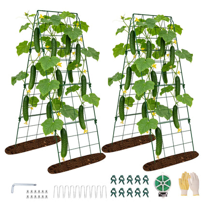 2 Pack Cucumber Trellis, 48"x16" Adjustable A-Frame Trellis for Climbing Plants, Metal Foldable Upgraded Vegetable Trellis for Raised Bed, Support for Tomatoes, Squash, Zucchini, Vegetables & Flowers