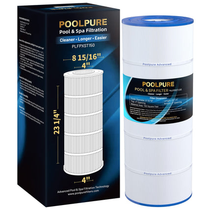 POOLPURE PXST150 Pool Filter Replaces Hayward X-Stream CC1500, CCX1500-RE, Pleatco PXST150, Ultral-B3, Unicel C-8316, Filbur FC-1286, Waterway Pro Clean 150, L x OD: 23 1/4" x 8 15/16" 150sq.ft.