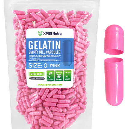 XPRS Nutra Size 0 Empty Capsules -1000 Count Empty Gelatin Capsules - Pills DIY Capsule Filling - Pure Bovine Pill Gel Caps for Do-It-Yourself Supplements (Pink)