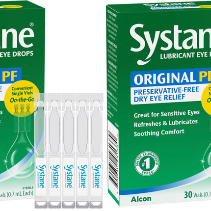 Systane Original Preservative-Free Lubricating Eye Drops for Sensitive Eyes, 30 Ct, Single Use Vials, Soothing Comfort, Sensitive, Dry Eye Relief, Refresh & Lubricate for On-The-Go Dry Eye Relief