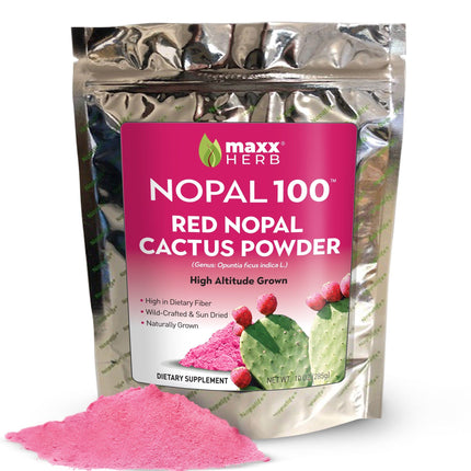 Maxx Herb Red Nopal Cactus Powder, Prickly Pear Powder - for Digestion & Immune Support, High in Dietary Fiber, Vegan, Non-GMO and Gluten Free - 10 Oz Bag (28 Servings)