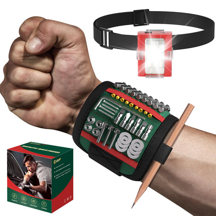 UUP Magnetic Wrist band with LED Light, Magnet Tool Belt Wrist Band for Screw and Nail, Adjustable Wrist Tool Holder, Father‘s Day Gifts for Men, Dad, Him, Mechanic, Woodworker, Handyman