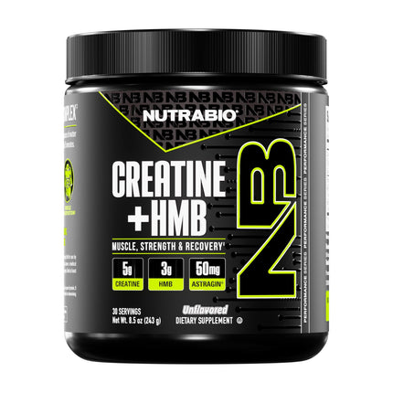 NutraBio Creatine + HMB- Creatine Monohydrate with HMB Powder for Muscle Growth, Increased Strength- 30 Servings (Unflavored)