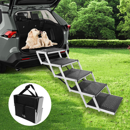 PENSUN Dog Stairs with Nonslip Surface Portable Folding Pet Ramp for Car, SUV and Trucks Foldable Truck Ramp Stairs for Small to Large Size Dogs Up to 250LBS