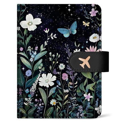 Passport Holder for Travel Essentials, RFID Blocking Leather Cover Wallet with Magnetic Closure, Aesthetic & Cute Passport Book Case for Women and Men - Starry Garden