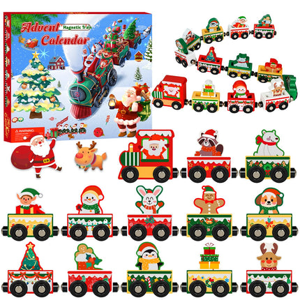 Advent Calendar 2026 Magnetic Wooden Animal Train for Kids,24 Day Christmas Advent Calendar Surprise Train,Montessori Magnetic Train Toy Christmas Countdown Gift for Toddlers,Boys and Girls