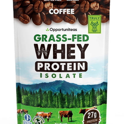 Opportuniteas Grass Fed Coffee Whey Protein Isolate Powder - 27g Protein Powder Without Artificial Sweeteners, Hormone-Free Happy Cows, Non GMO - 5lb