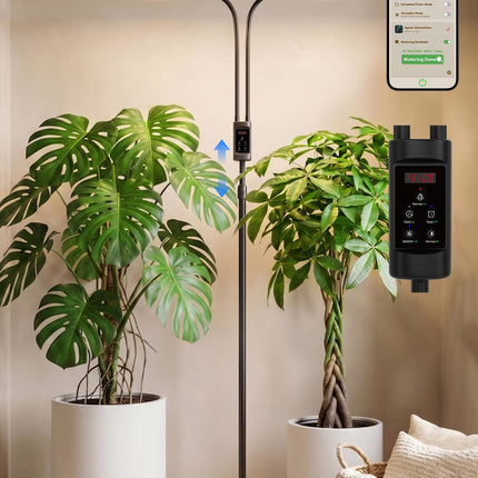 GLOWRIUM Smart Grow Lights for Indoor Plants, 48W Full Spectrum Plant Lights with Bluetooth App, Adjustable Height 47-70.9", Auto Timer, Indoor Plant Lamp for Large Tall Plants（Black 48W）