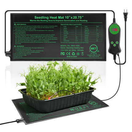 Seedling Heat Mat with Built-in Temperature Controller, 10" x 20.75" Waterproof Plant Heating Pad with Thermostat for Indoor Seed Starting Germination Hydroponics