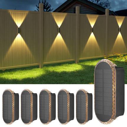 Ellasay Solar Fence Lights Outdoor: 6-Pack Solar Powered Wall Lights Up and Down Waterproof IP65-3 Color Brighter LED Focus Lens SolarLights Dusk to Dawn 12h for Patio/Backyard/Porch/Railing